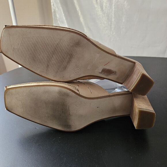 JANET D leather Tan Mules Sz 40 9.5 Clogs Square Toe Block Heel - Picture 5 of 8